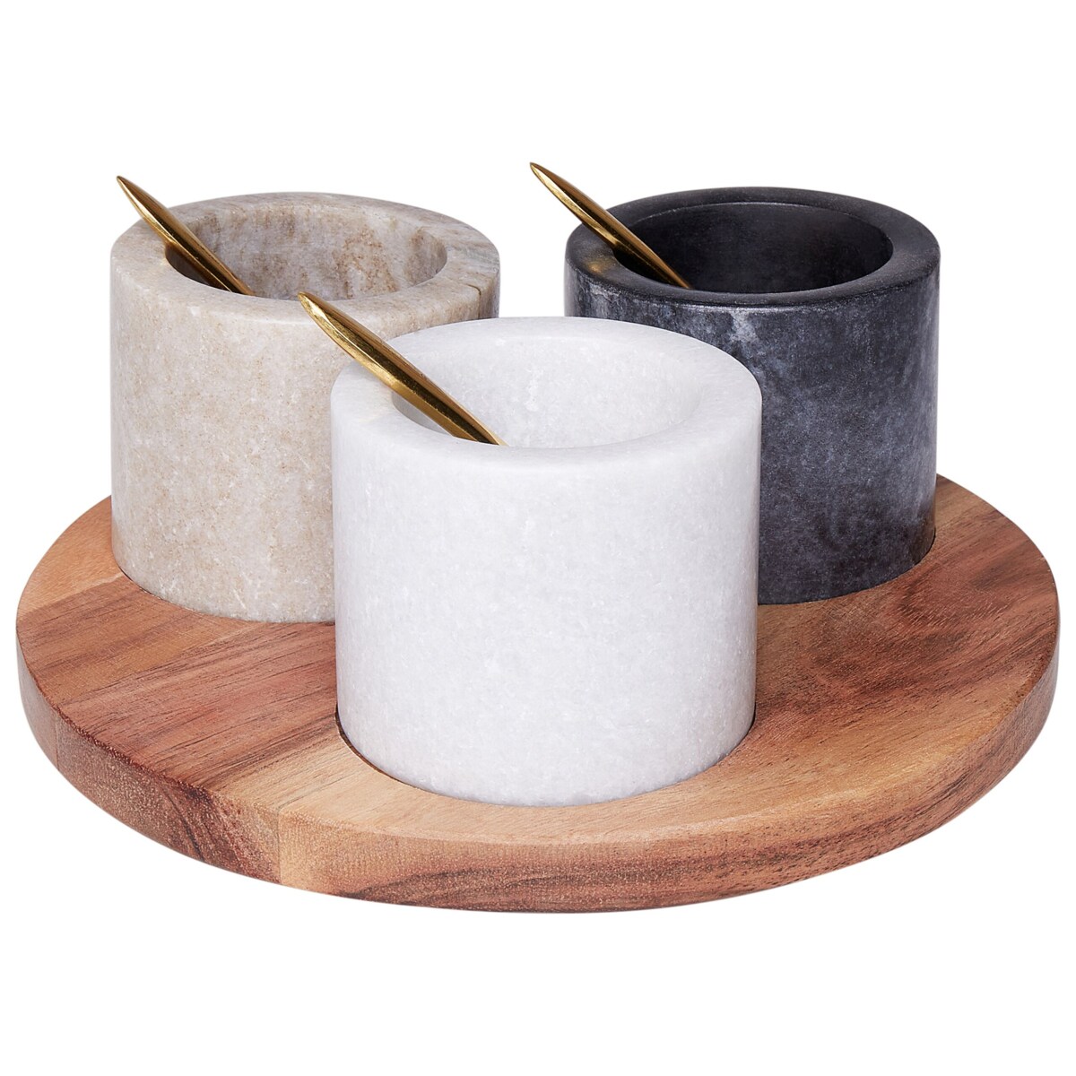 Zestaw 3 miseczek z marmuru z łyżeczkami i tacą wielokolorowy HERAKLION