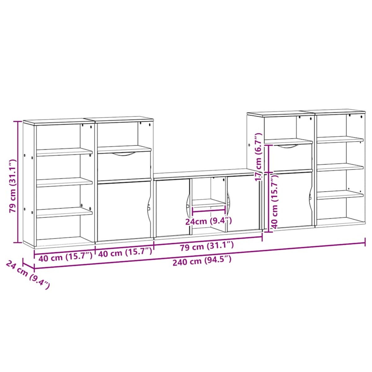 vidaXL 5-częściowy zestaw pod TV z miejscem do przechowywania „ODDA”