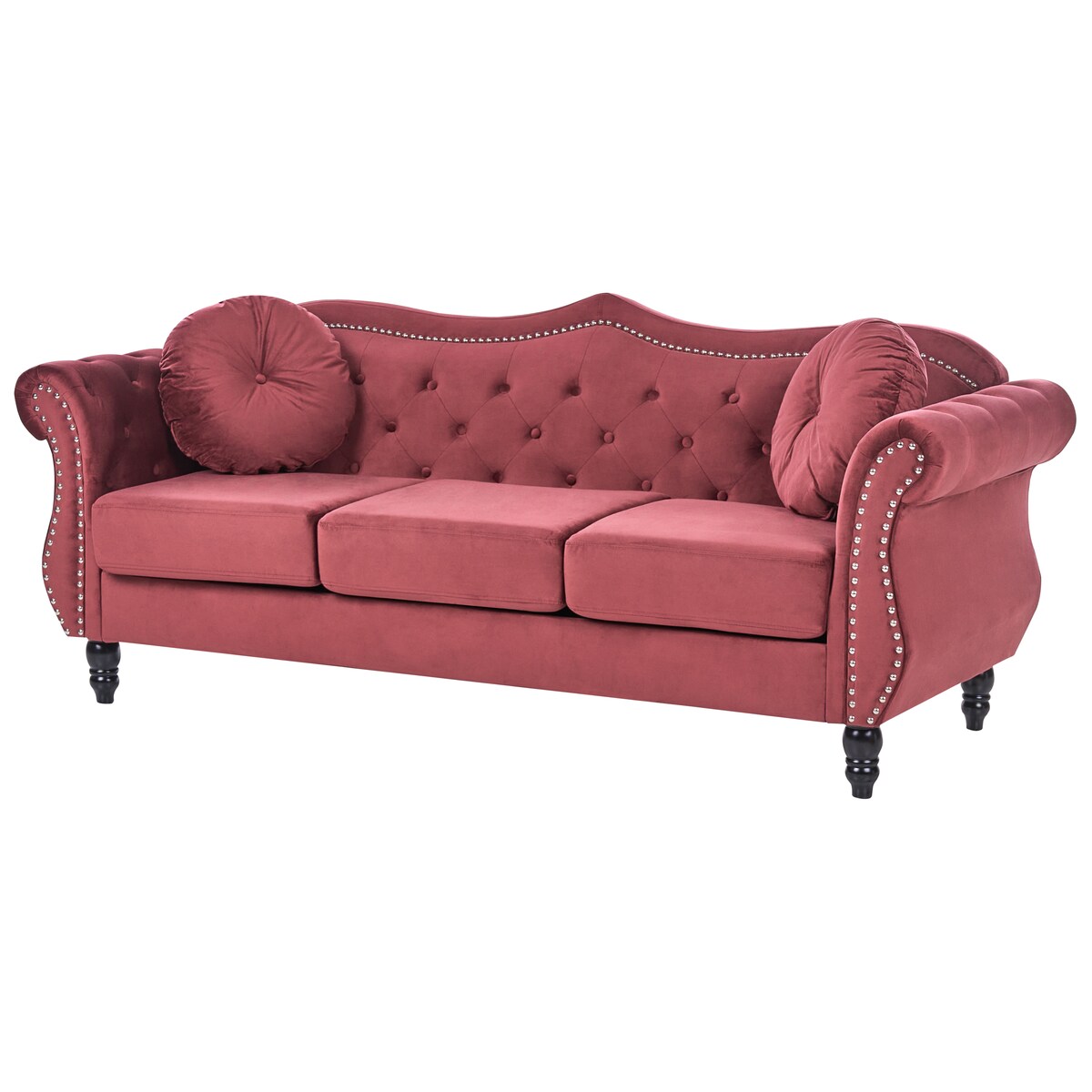 Sofa dla 3 osób SKIEN Welur Bordowy