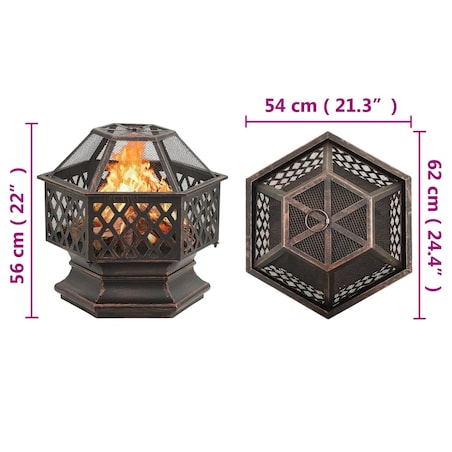 vidaXL Rustykalne palenisko z pogrzebaczem, 62x54x56 cm, XXL, stal