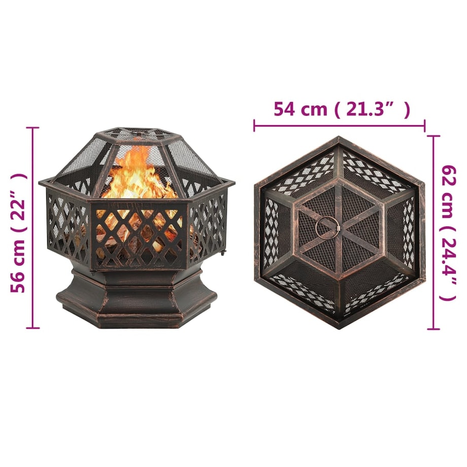 vidaXL Rustykalne palenisko z pogrzebaczem, 62x54x56 cm, XXL, stal