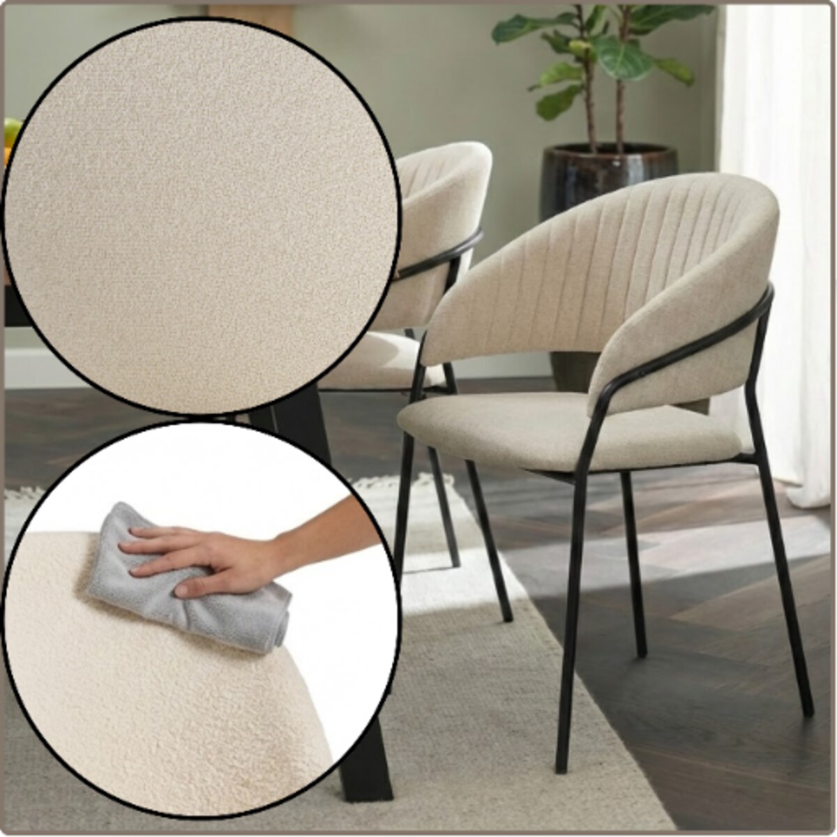 Krzesło tapicerowane nowoczesne wygodne pikowane do jadalni salonu beżowe tkanina