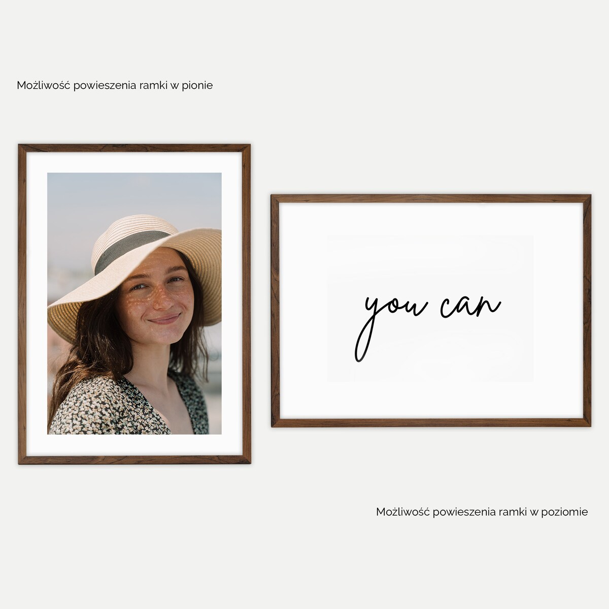 Ramka na zdjęcia 50x70 cm brązowa rama MDF z plexi do powieszenia pion poziom klasyczna ramka