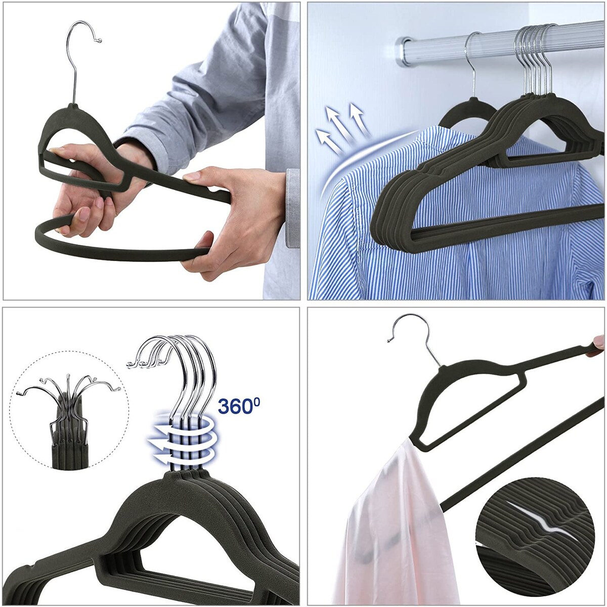 Wieszaki Welurowe 50Szt Zestaw Czarny