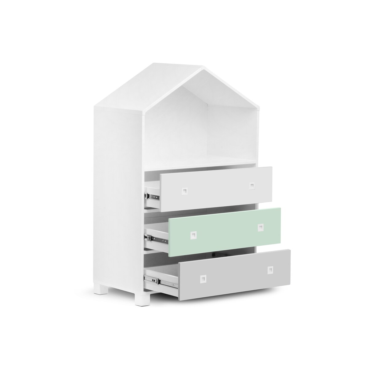 KONSIMO MIRUM Biała komoda w kształcie domku dla dziecka w kolorze zielonym