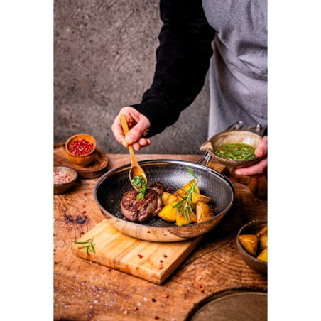 Profesjonalna patelnia ceramiczna Kanso 24 cm z pokrywką Plaster miodu Na indukcje Na gaz Nierdzewna