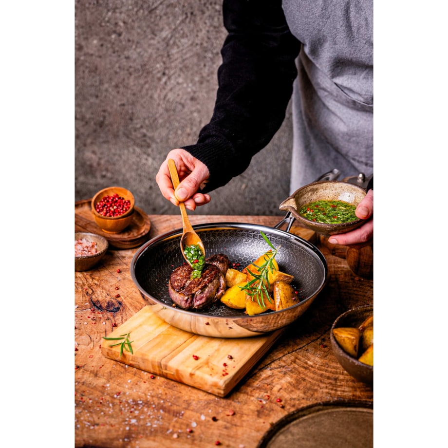 Profesjonalna patelnia ceramiczna Kanso 24 cm z pokrywką Plaster miodu Na indukcje Na gaz Nierdzewna