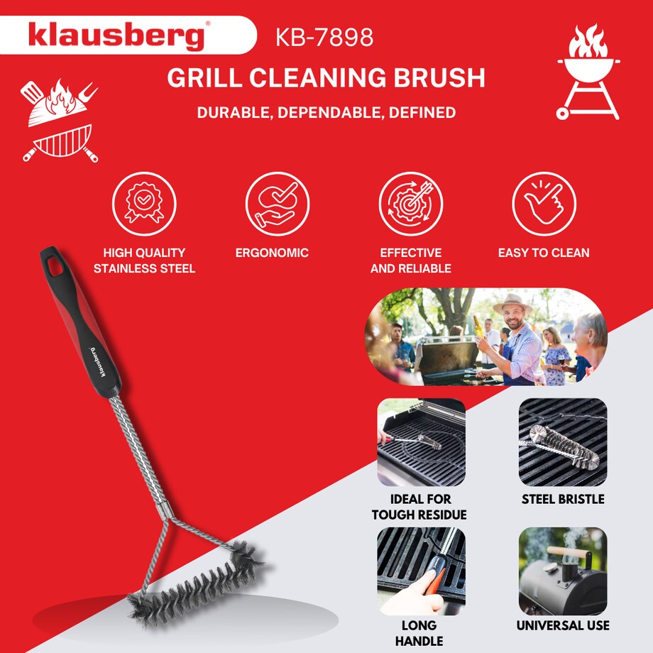 Szczotka do czyszczenia grilla stal nierdzewna uchwyt z tworzywa KLAUSBERG