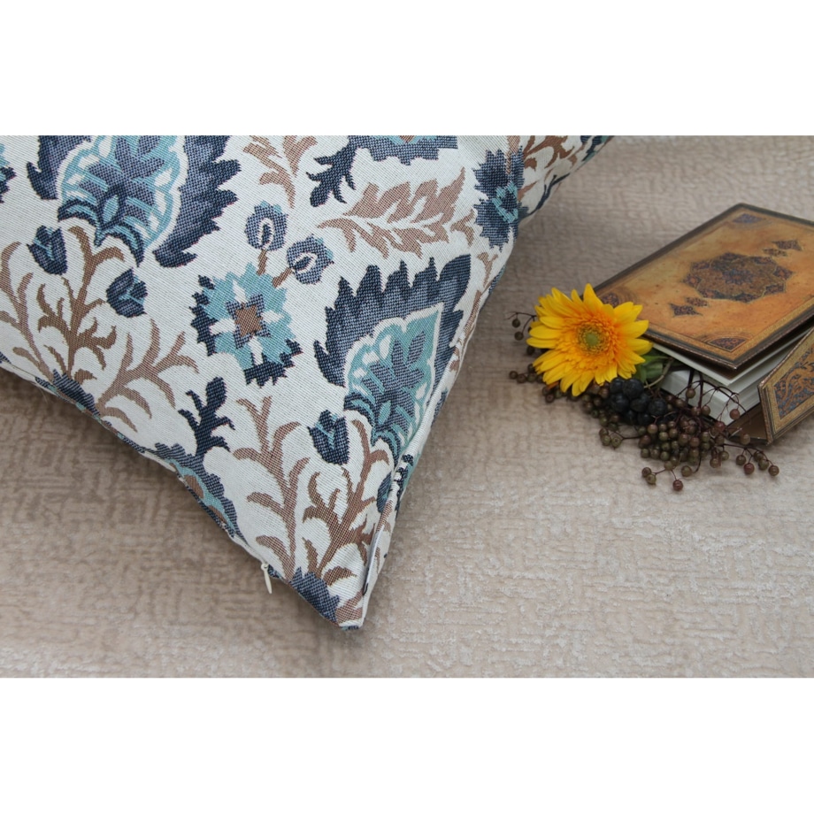 Folkowa poduszka gobelinowa 45x45 Aria - kremowo niebieska