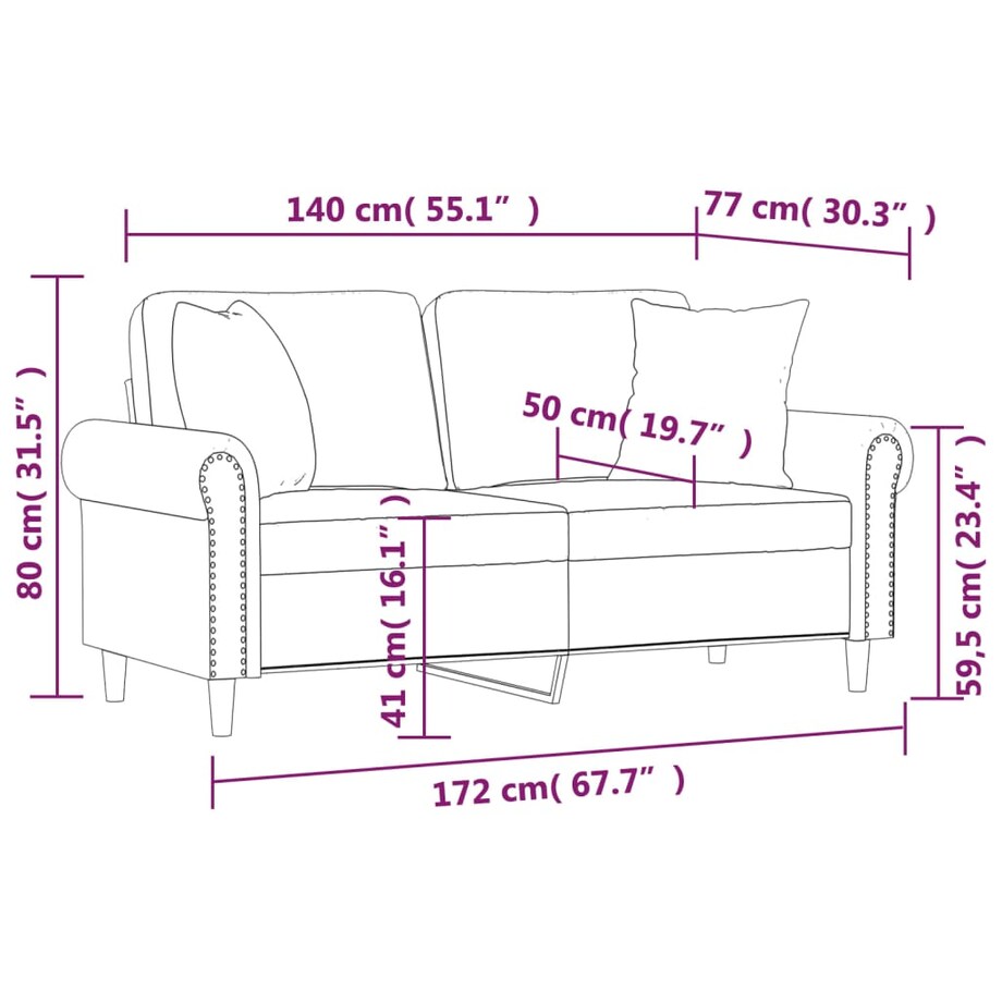 vidaXL 2-osobowa sofa z poduszkami, różowa, 140 cm, aksamit