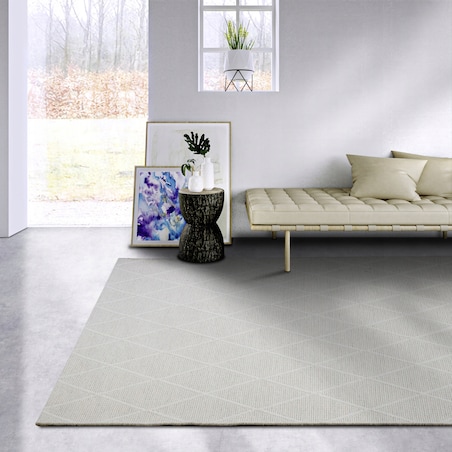 Dywan płasko tkany do salonu 160x230 cm, szaro kremowy wzór boho
