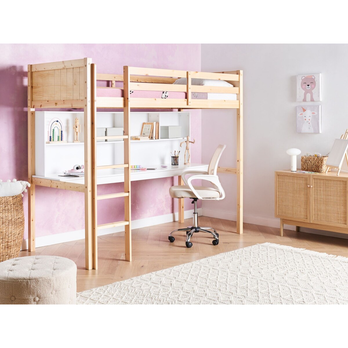 Łóżko na antresoli z biurkiem Drewno sosnowe FOUCAMONT 90 x 200 cm Jasnobrązowy