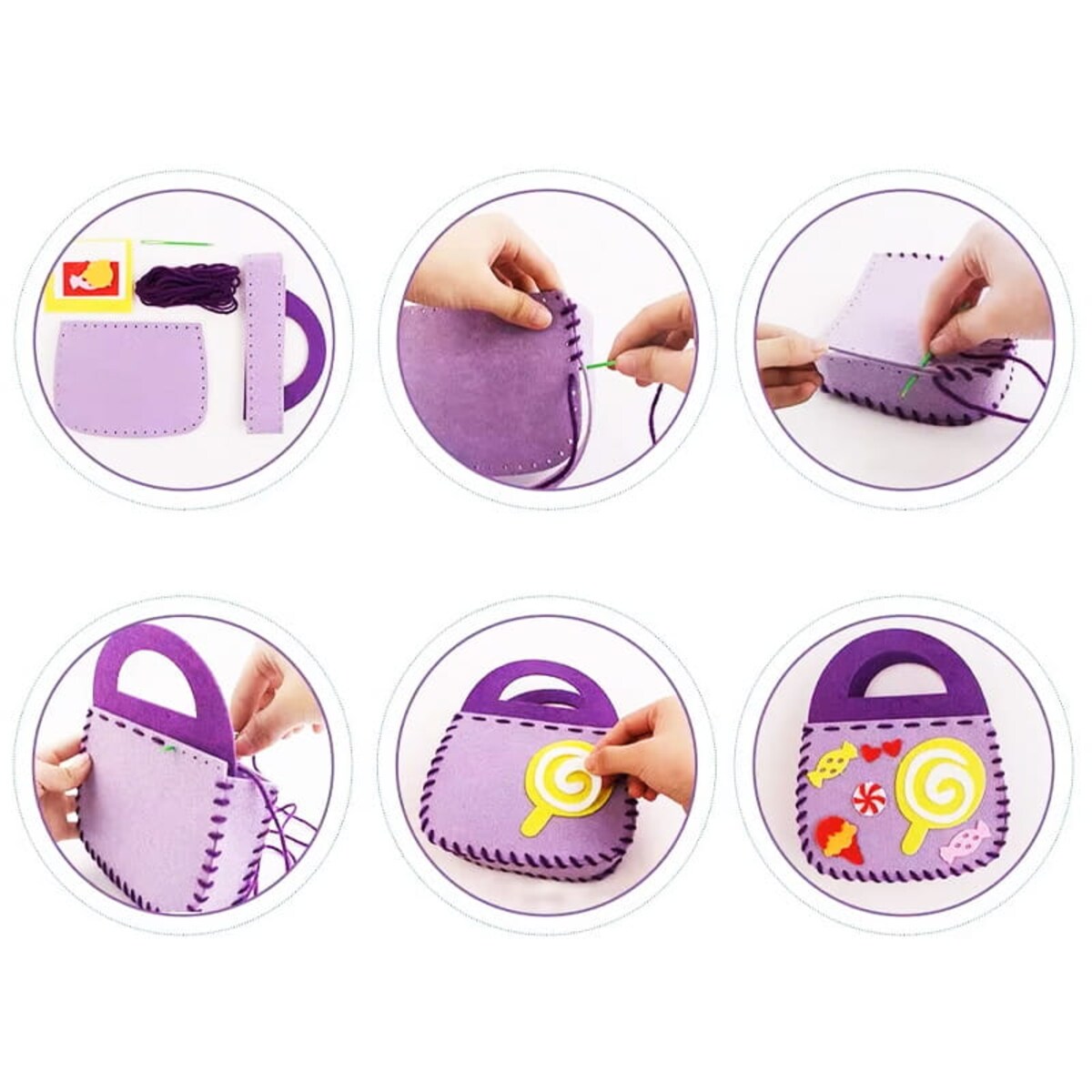 Kolorowe torebki - filcowy zestaw do szycia DIY - 6 elementów