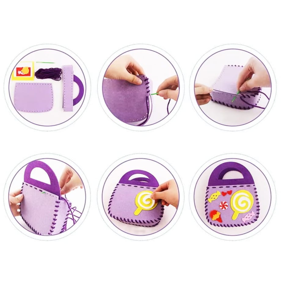 Kolorowe torebki - filcowy zestaw do szycia DIY - 6 elementów
