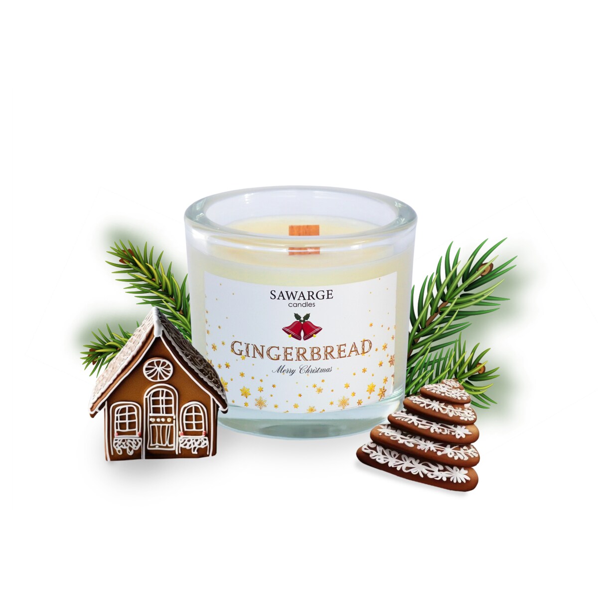 Świeca Zapachowa Sojowa Świąteczna /Drewniany Knot/40h/Piernik 200g