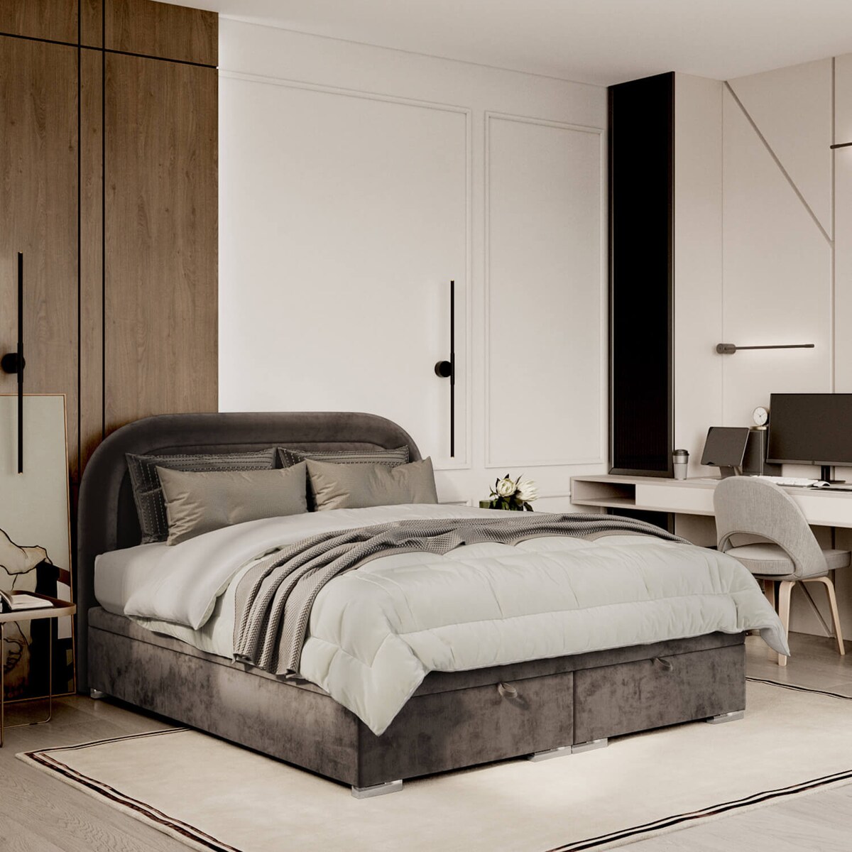 Łóżko tapicerowane HARMONY 180x200 z pojemnikiem, Brązowy, tkanina Lotta 39