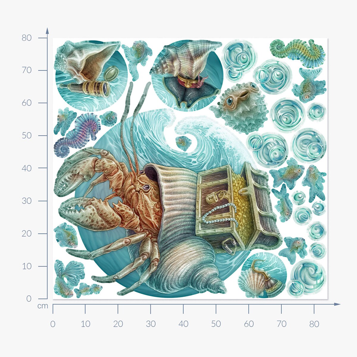 Zestaw naklejek na ścianę, Świat kraba, 80cm