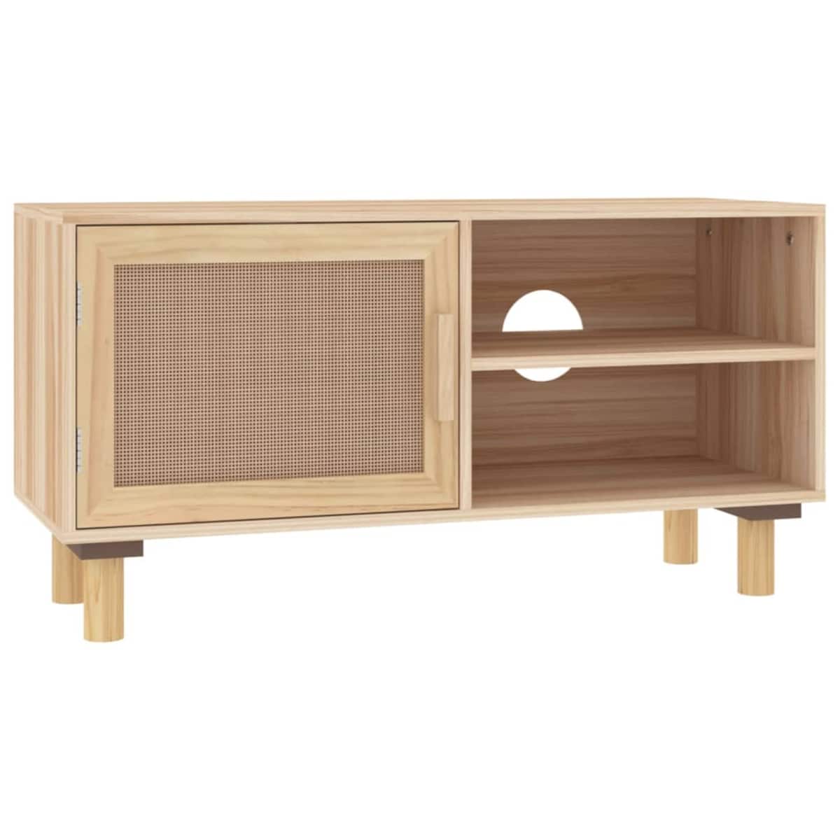 vidaXL Stolik pod TV, brązowy, 80x30x40 cm, drewno sosnowe i rattan