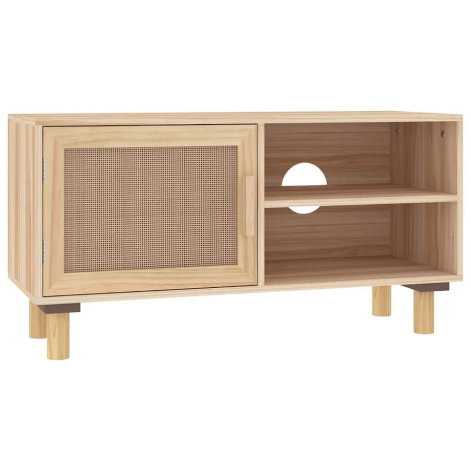 vidaXL Stolik pod TV, brązowy, 80x30x40 cm, drewno sosnowe i rattan
