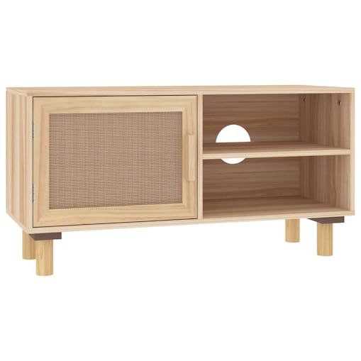 vidaXL Stolik pod TV, brązowy, 80x30x40 cm, drewno sosnowe i rattan