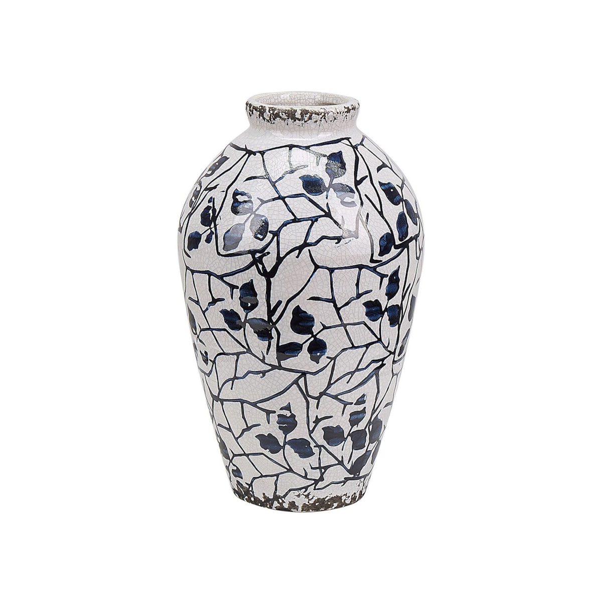 Wazon na kwiaty ceramiczny 20 cm biały z niebieskim MALLIA