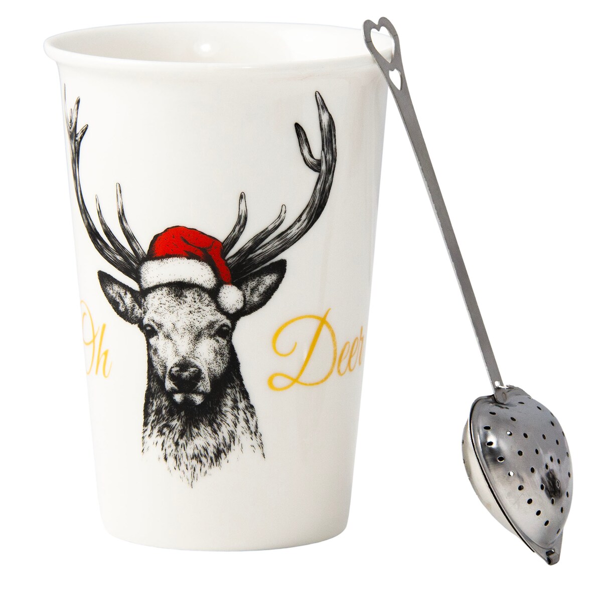 Kubek Świąteczny Porcelanowy Zestaw + Zaparzacz/Mieszadełko 2 szt.