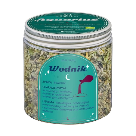 Herbata Zodiakalna WODNIK - herbaciany susz napar ziołowa mieszanka na astrologiczny prezent upominek podarunek dla osoby ze znakiem zodiaku WODNIKA