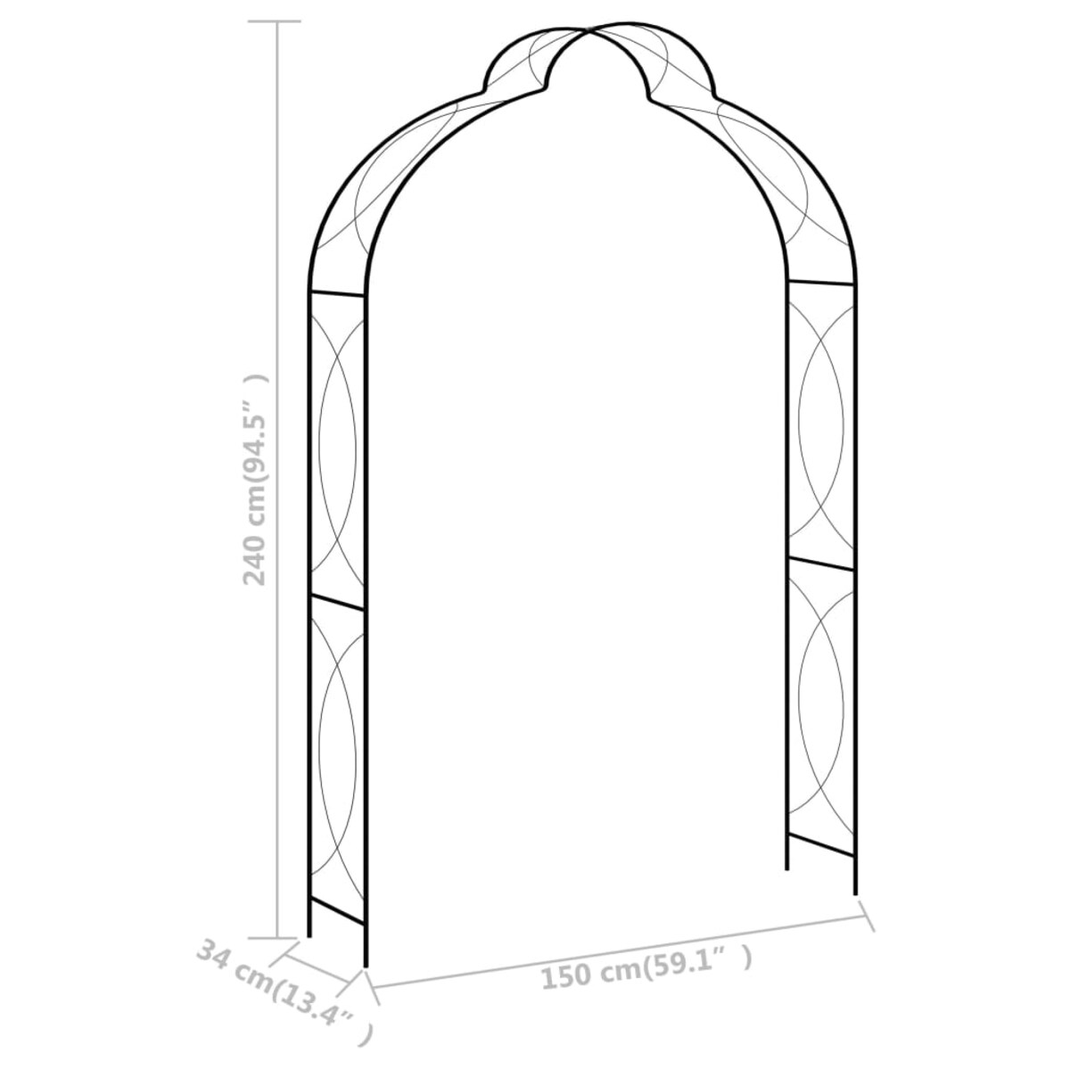 vidaXL Pergola ogrodowa, czarna, 150x34x240 cm, żelazna