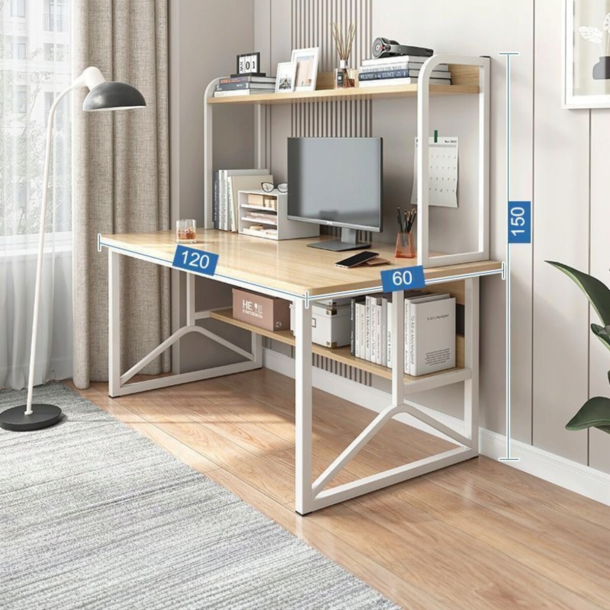 Biurko komputerowe jasny dąb laptop stolik gamingowe nowoczesne loft 120 cm