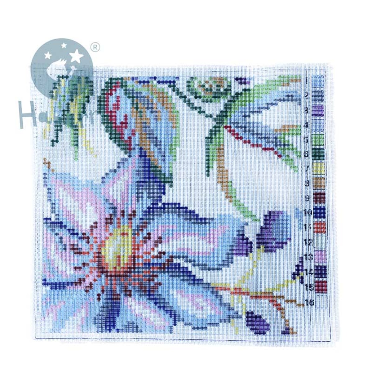 Haft krzyżykowy - Poduszka Powojnik