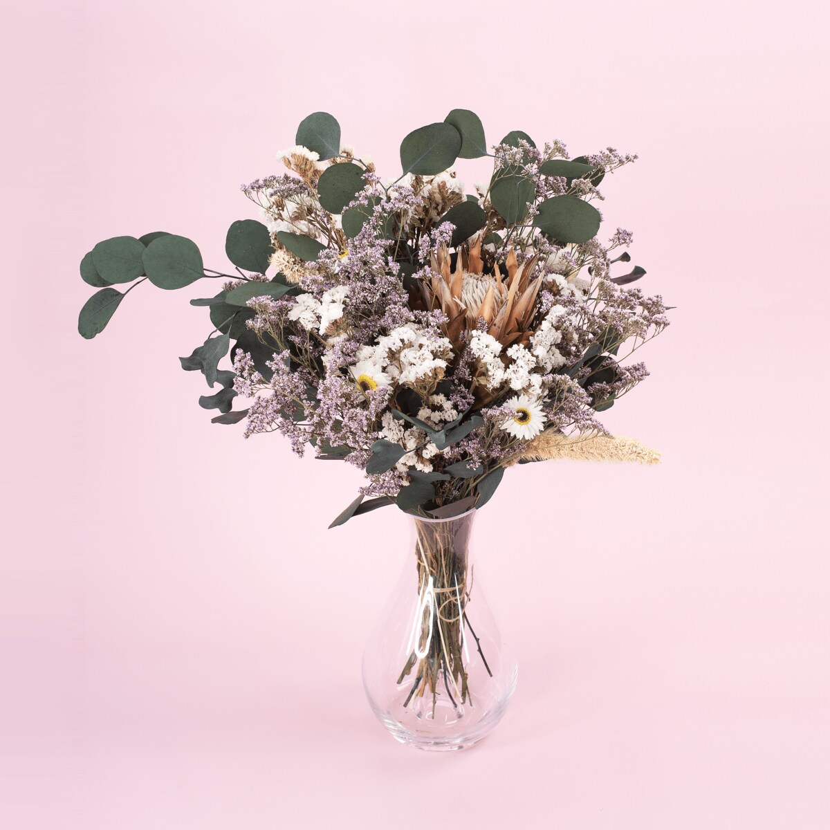 Bukiet suszonych kwiatów Perle premium - protea, zatrwian, eukaliptus