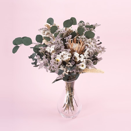Bukiet suszonych kwiatów Perle premium - protea, zatrwian, eukaliptus