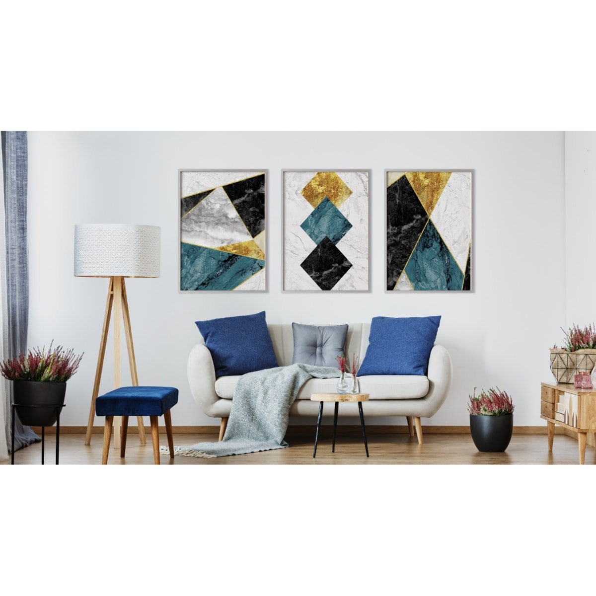 Zestaw 3x Plakat W Ramie Abstrakcyjny MARMUR Wzory Geometryczne 60x80cm