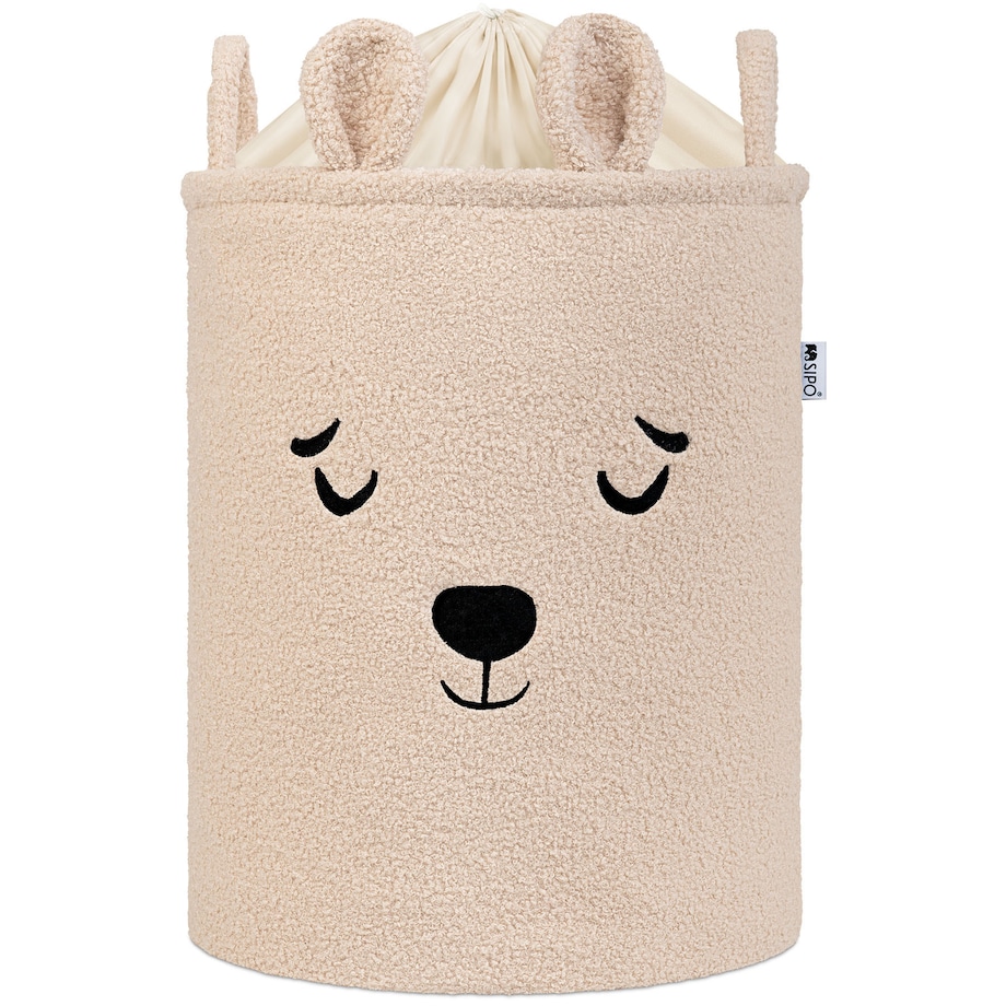 kosz na zabawki sipo, wersja premium boucle, zamykany na ściągacz, beżowy miś, xl