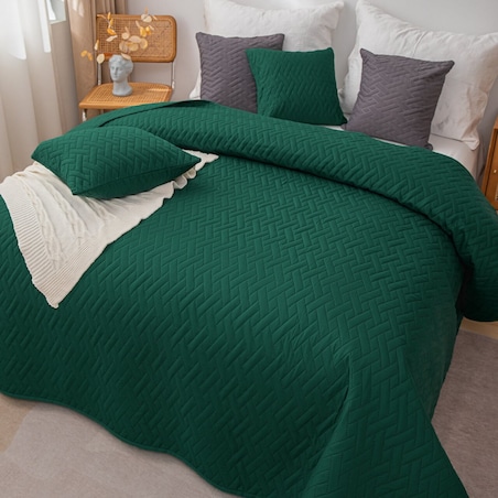 Butelkowa Zieleń Narzuta Pikowana na Łóżko 200 x 220 Dash