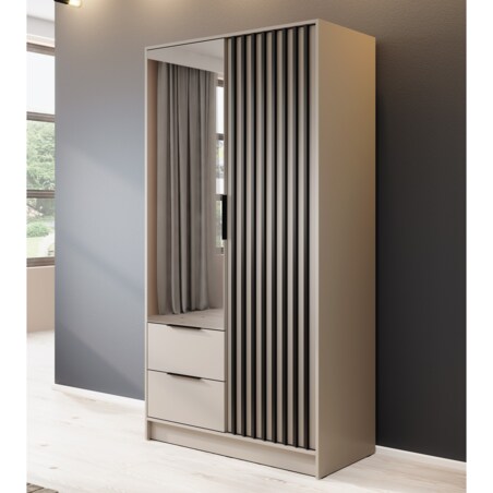 Szafa KELLY z lamelami i lustrem 105 cm - kaszmir