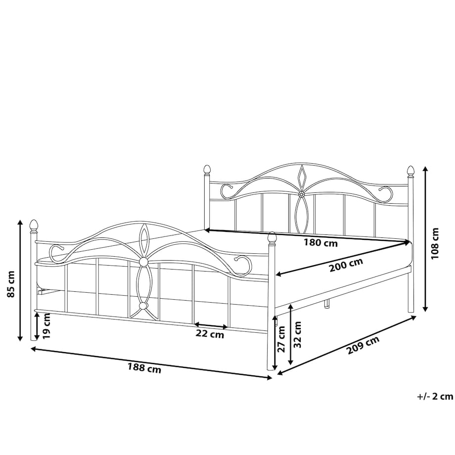 Łóżko Metal ANTLIA 180 x 200 cm Biały