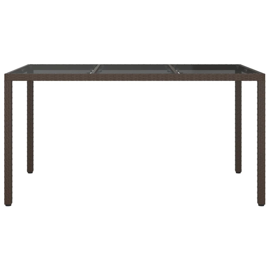 vidaXL Stół ogrodowy, 150x90x75 cm, szkło i rattan PE, brązowy