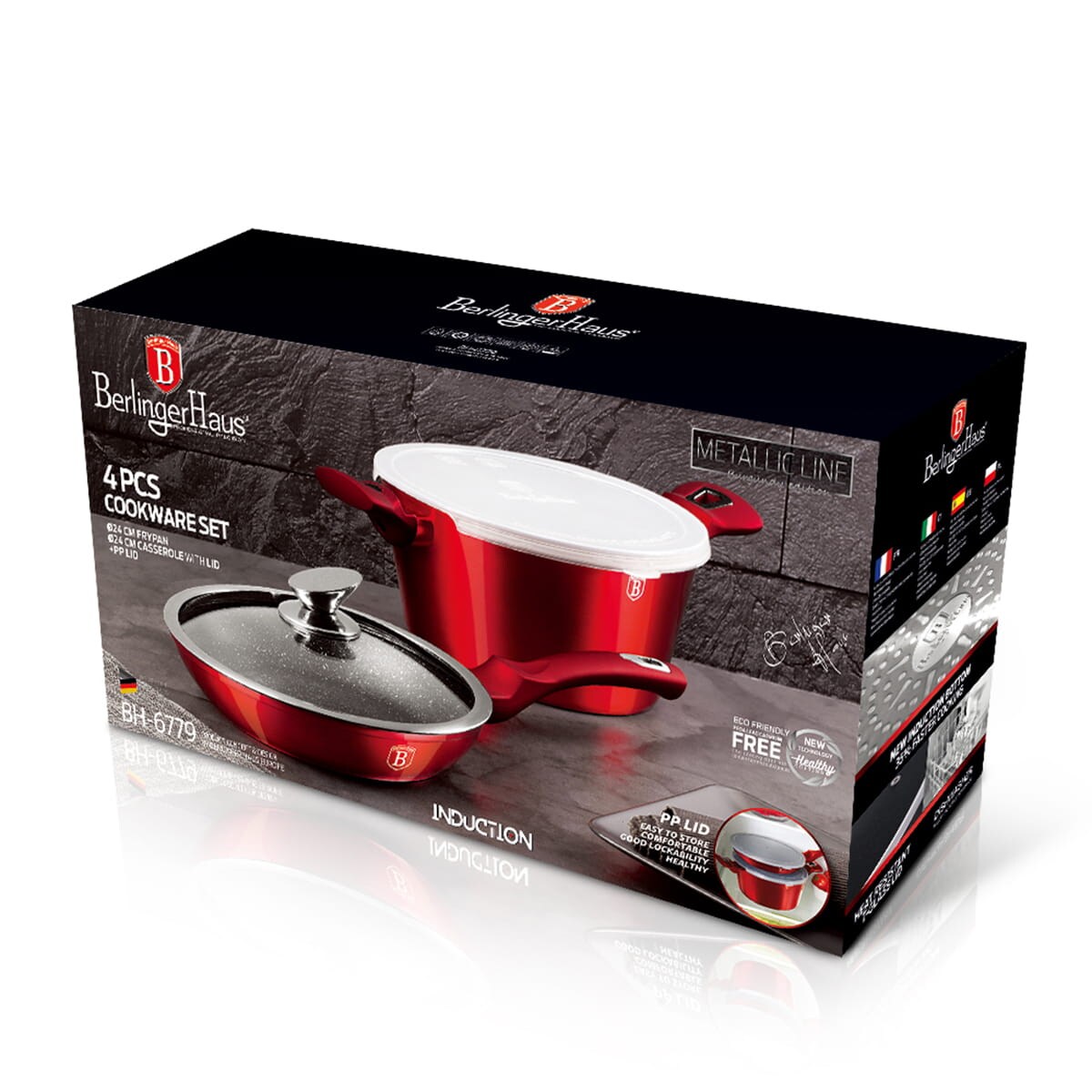 Komplet garnków 3-ele 24cm BERLINGER HAUS Metallic Burgundy