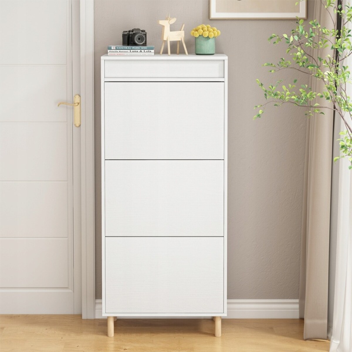 Szafka Na Buty Biała Schowek Z Lustrem Loft Stojący Regał Przedpokój 55cm