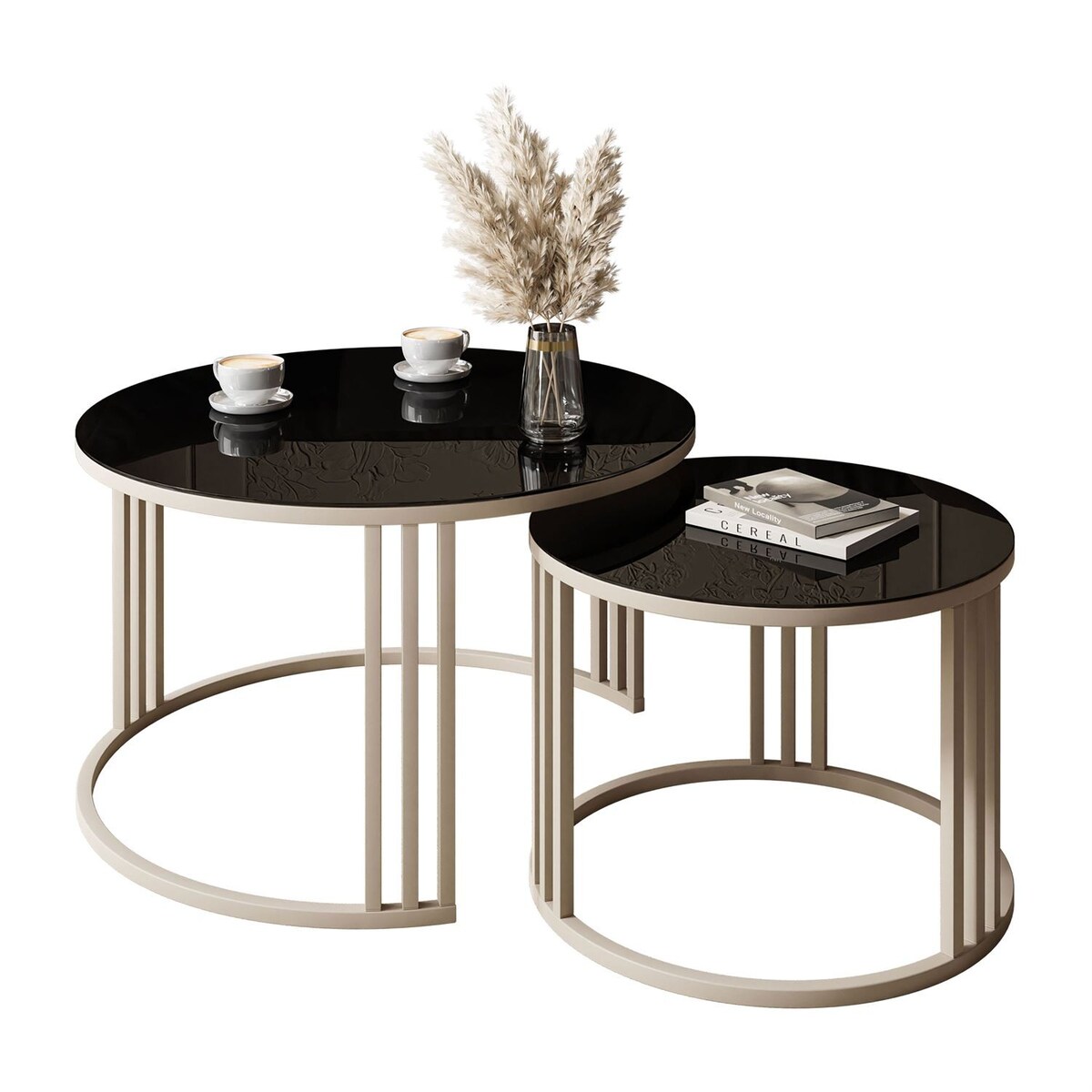 Stolik kawowy LORI 2w1 KASZMIR ze szklanym blatem, czarne szkło