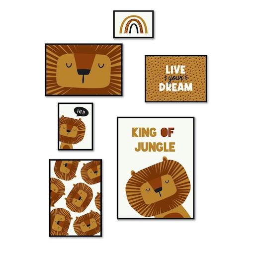 Plakaty do pokoju dziecka THE KING OF THE JUNGLE FUN, 6 ramek
