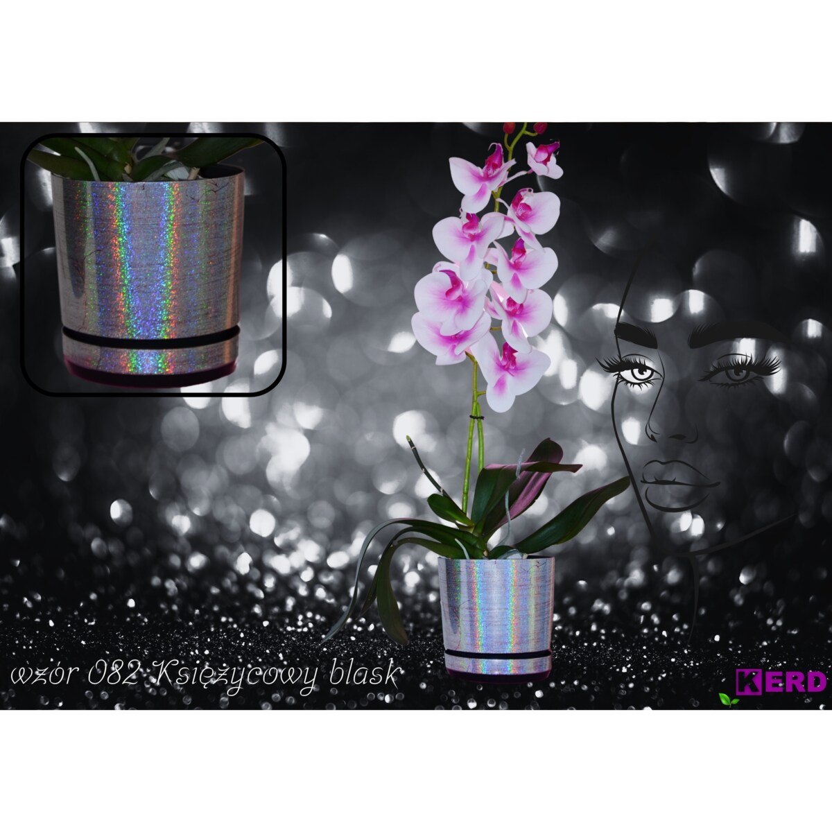 26 cm wzór DIAMENTOWA niezwykły tęczowy efekt holograficzne drobinki mieniąca brokatowa czarna połysk glamour