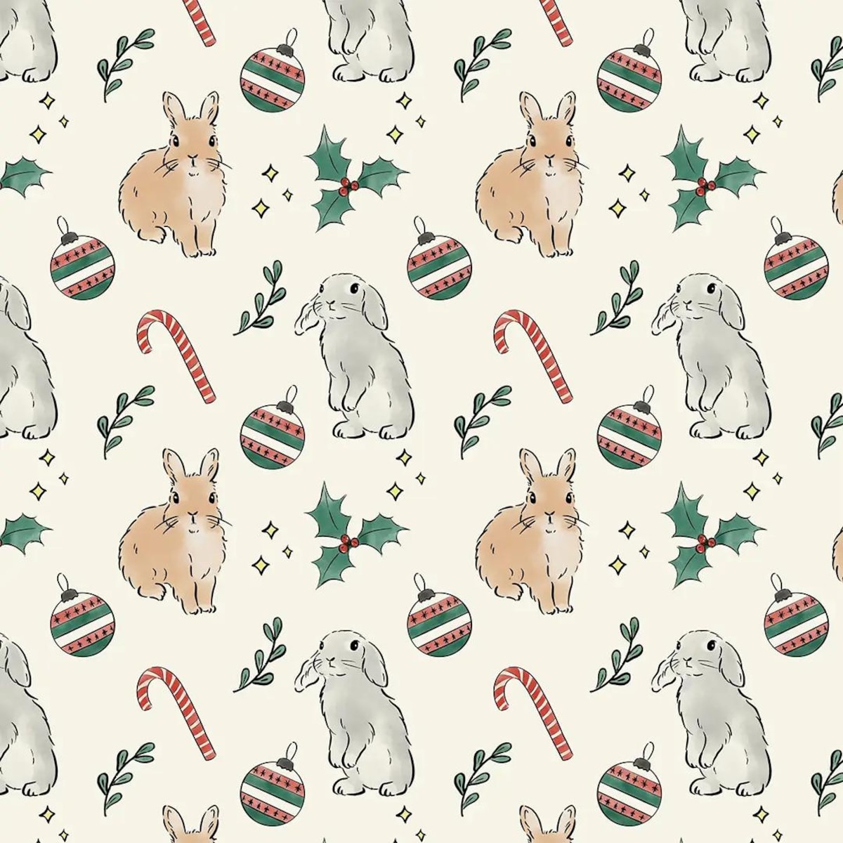 Bieżnik świąteczny - Akwarelowe króliczki świąteczne - 40x180