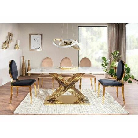 Stół HERMES 160x90 biały marmur/złoty
