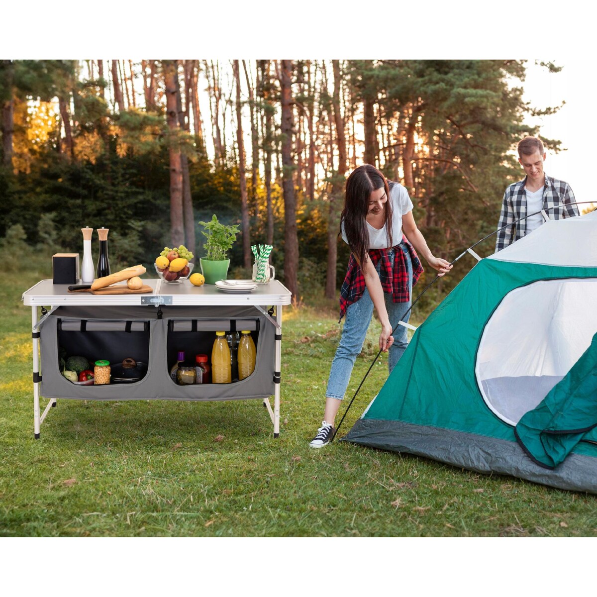 KUCHNIA TURYSTYCZNA SZAFKA stół składany ogrodowy walizka KEMPINGOWY stolik