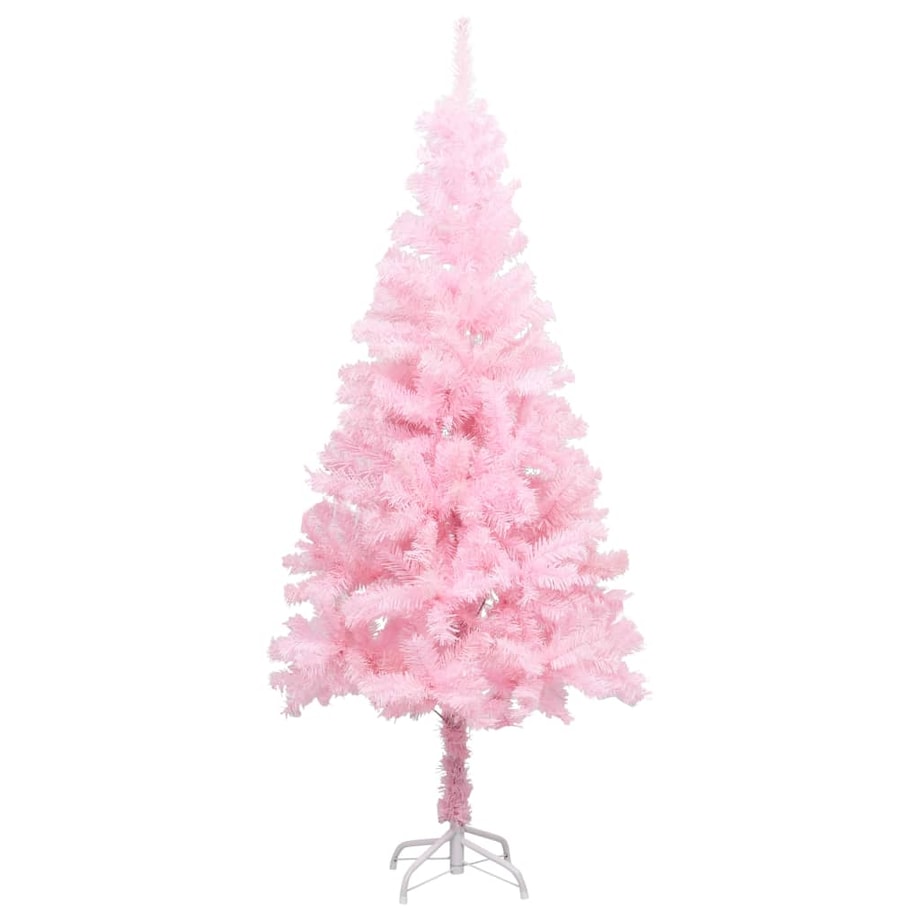 vidaXL Sztuczna choinka z lampkami i bombkami, różowa, 180 cm, PVC