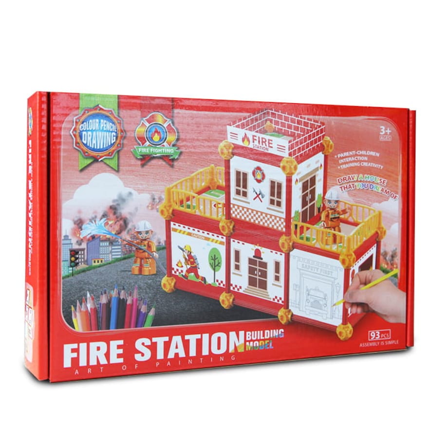 Dwustronny domek do składania i kolorowania - Straż pożarna