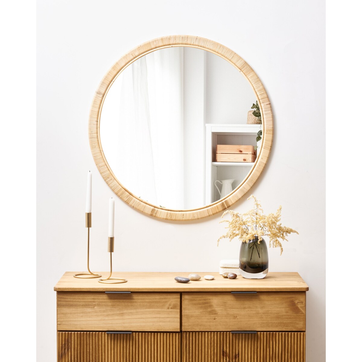 Lustro ścienne ANLEZY 80 cm 80 cm Rattan Naturalny