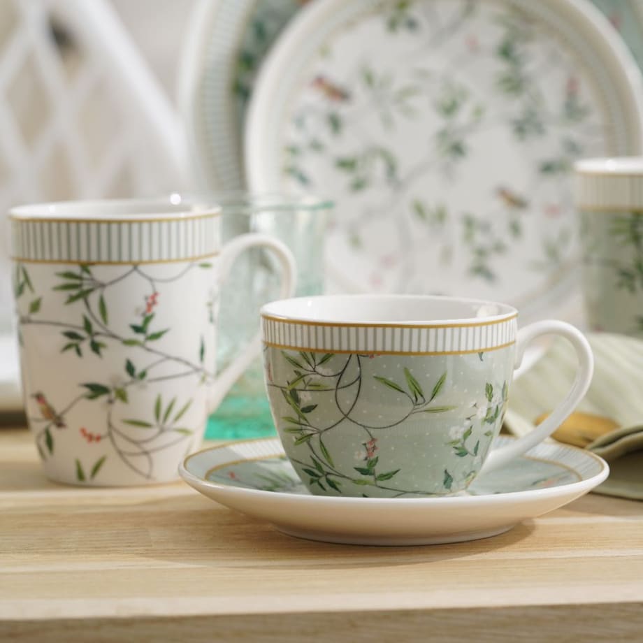 VILLA ITALIA Filiżanka porcelanowa 240 ml ze spodkiem NORIKO GREEN